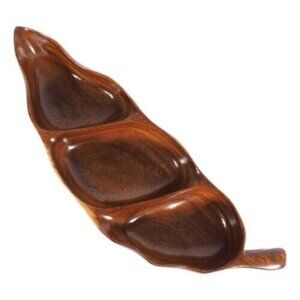 Handcrafted Leaf-Shaped Wooden Serving Tray 3-Compartments 18" Long Decorative T